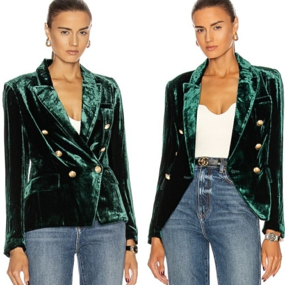 New Rachel Zoe Double Breasted Velvet Gold Mustard Blazer NWT Size X-Small